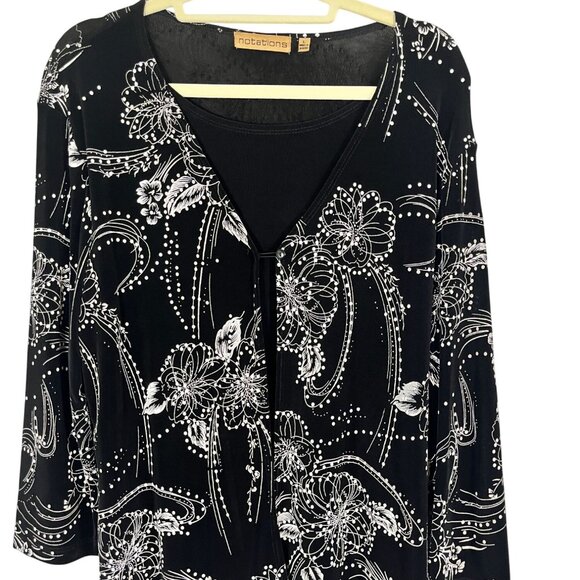 Retro Floral Top L Black Neutral Festive Holiday Polka Dot Classic Chic Preppy - Picture 1 of 11